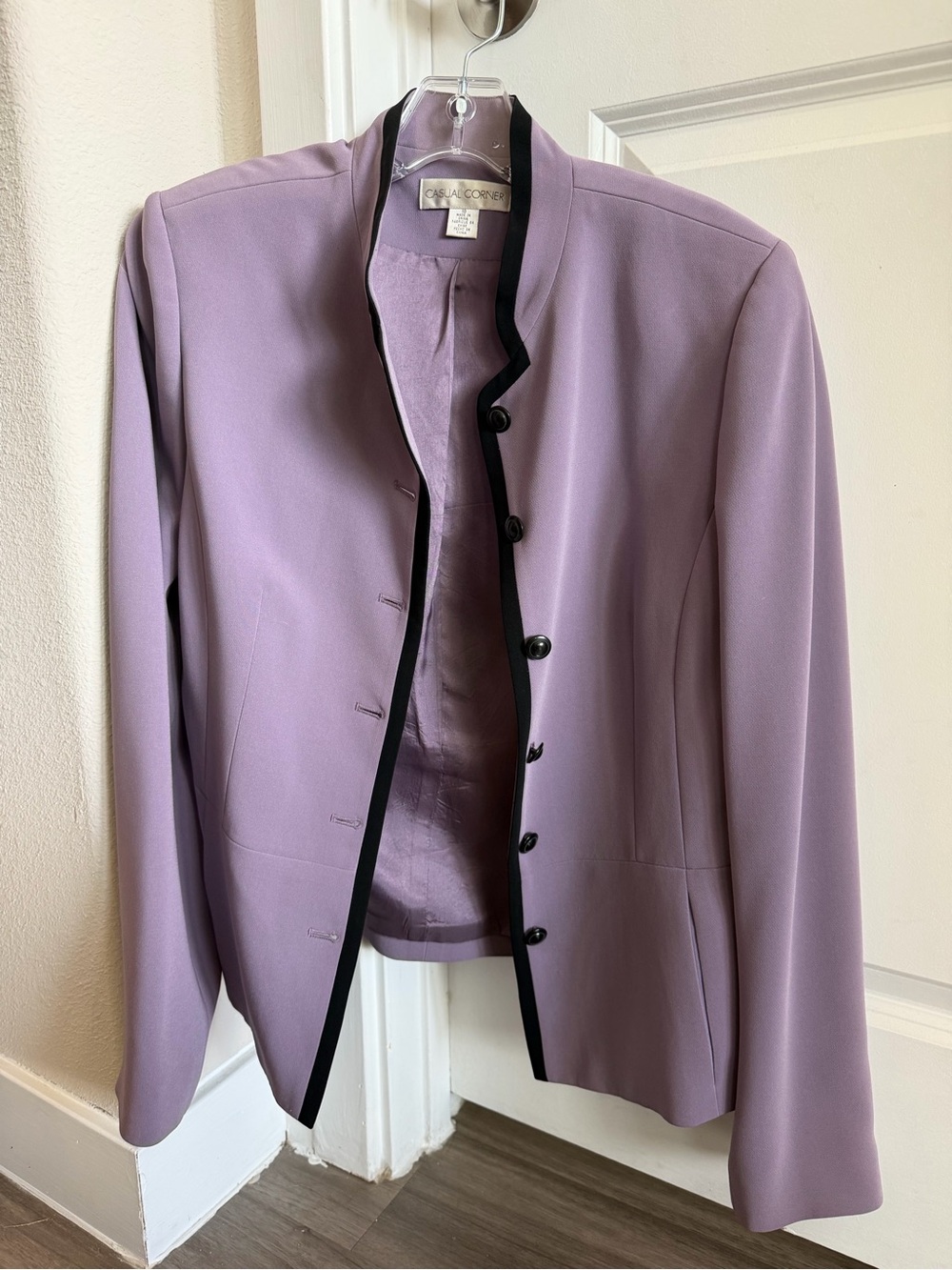 Women's Lavender Collarless Blazer with Black Trim
